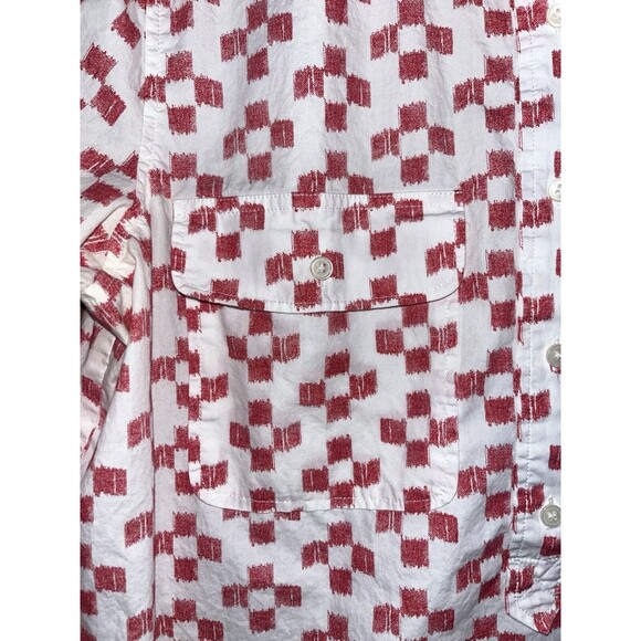 Madewell Womens Market Popover Crosshatch Ikat Shirt Size L Red White - Picture 2 of 7